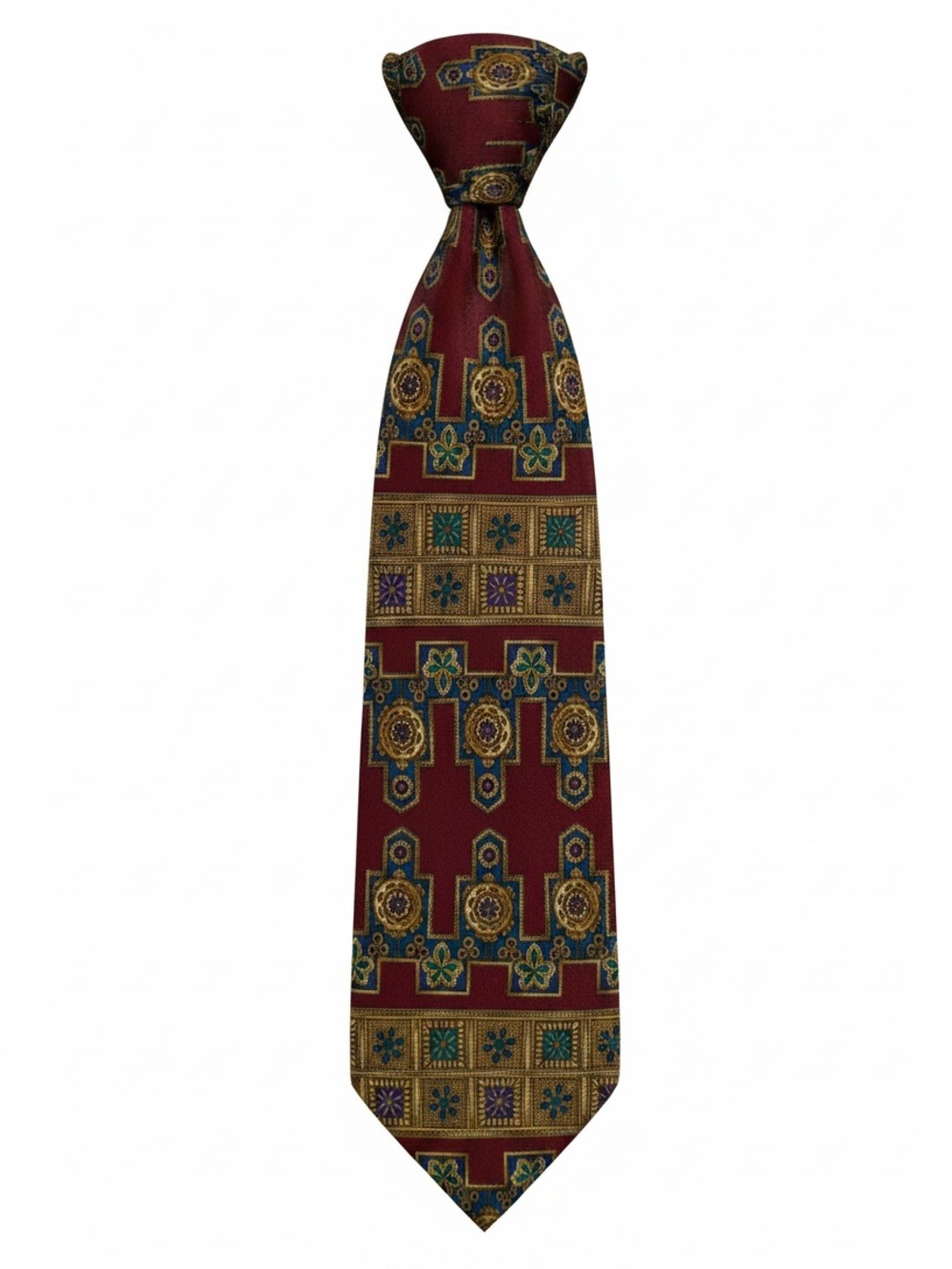 The Metropolitan Museum of Art 100% Silk Burgundy Geometric Wide Tie